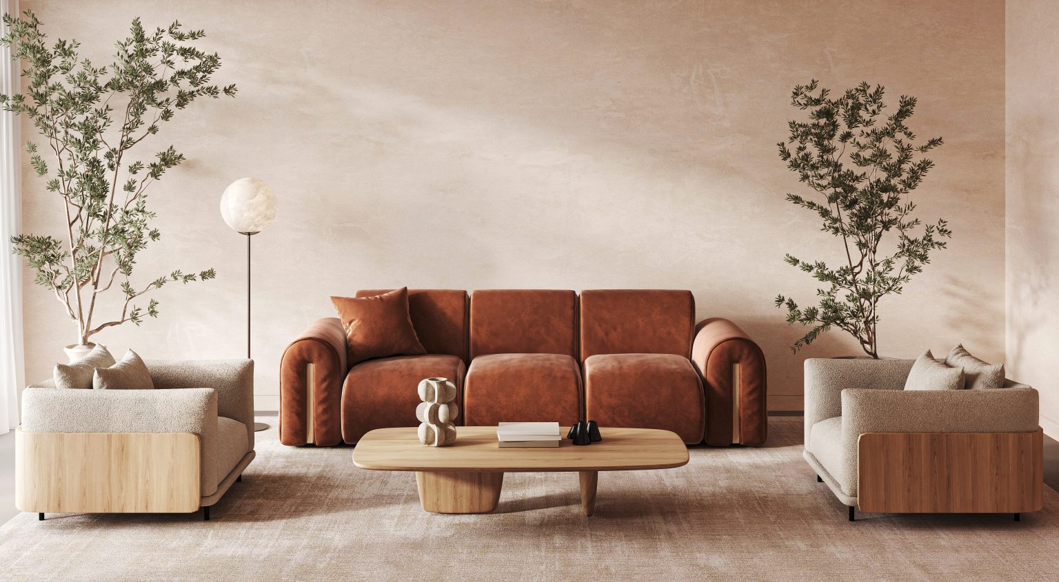 Contemporary,Classic,White,Beige,Livingroom,With,Plants,And,Decor,-