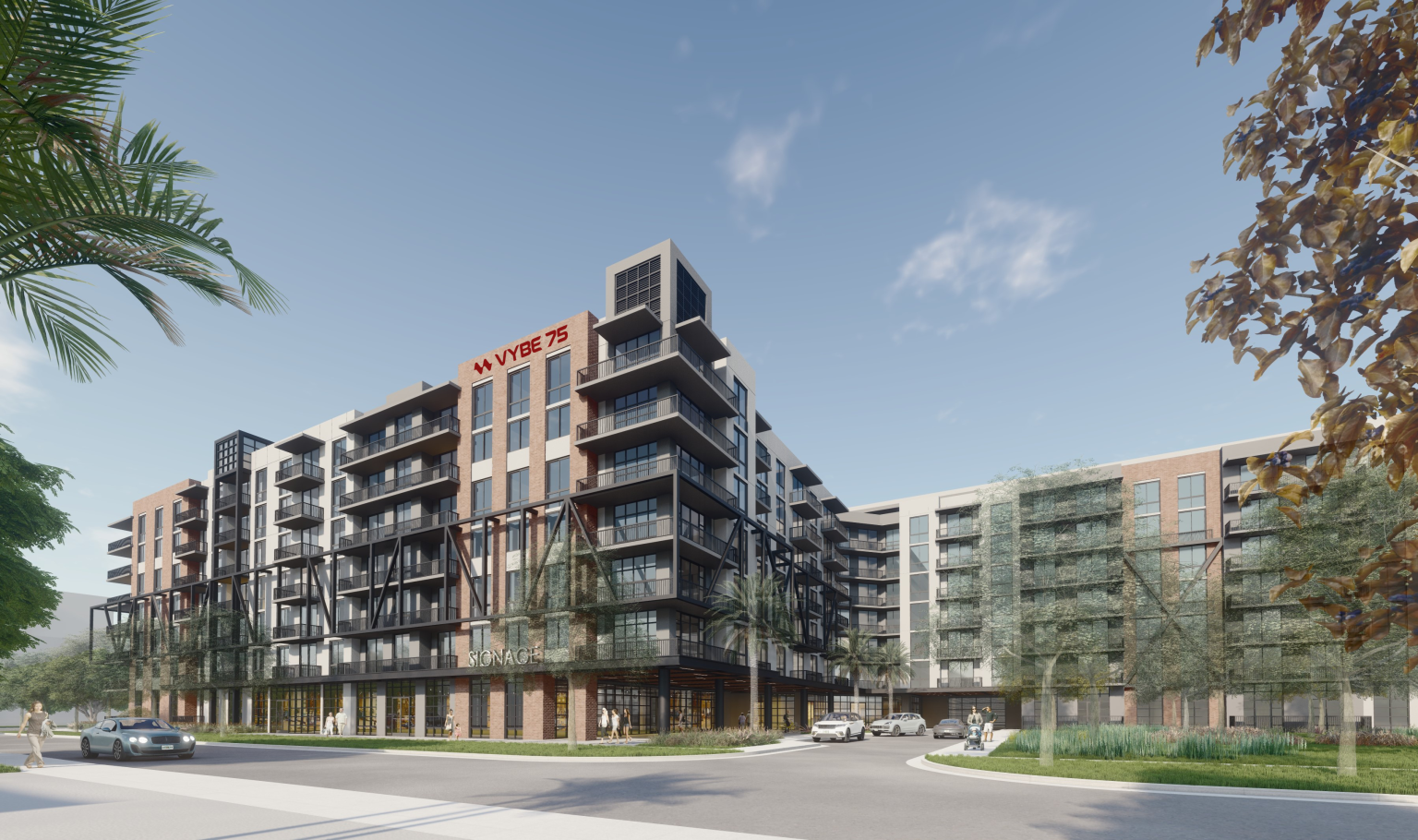 Vybe Building Rendering With Logo